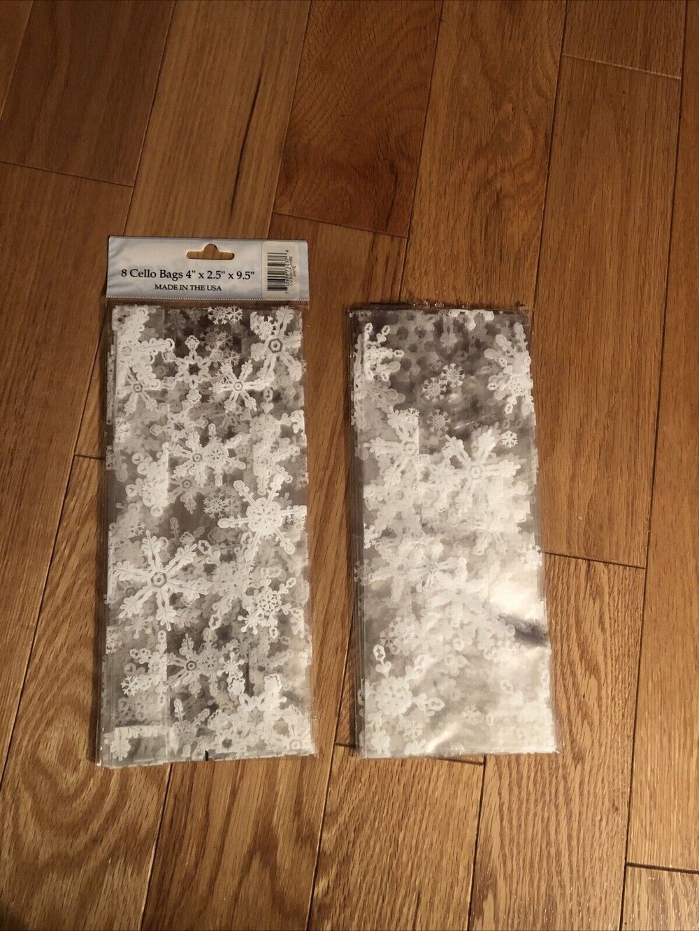 Cellophane Treat Bags with White Snowflake Pattern - 15 Bags - 4” x 2.5 x 9.5”